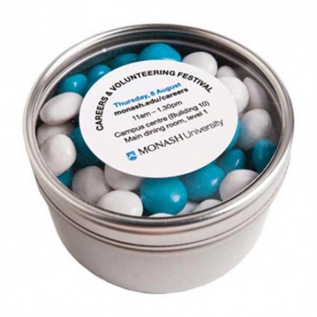 2x50gm Bags Chewy Fruits Packed in Small Round Window Tins