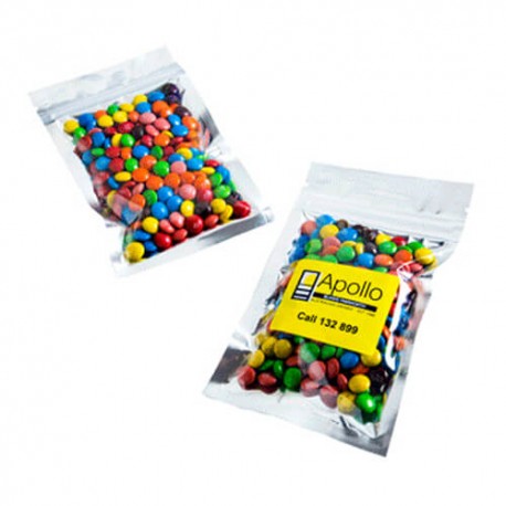 50g M&Ms Packed in Silver Zip Lock Bag