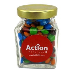 100g M&Ms Packed in Small Glass Square Jars