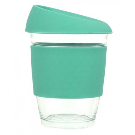 Teal 340ml Reusable Glass Karma Kup with Silicone Band and Lid