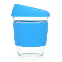 Blue 340ml Reusable Glass Karma Kup with Silicone Band and Lid