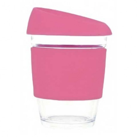 Magenta 340ml Reusable Glass Karma Kup with Silicone Band and Lid